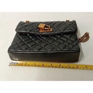 Kurt Geiger London Black Quilted Leather Padlock Shoulder Bag Gold Chain Strap